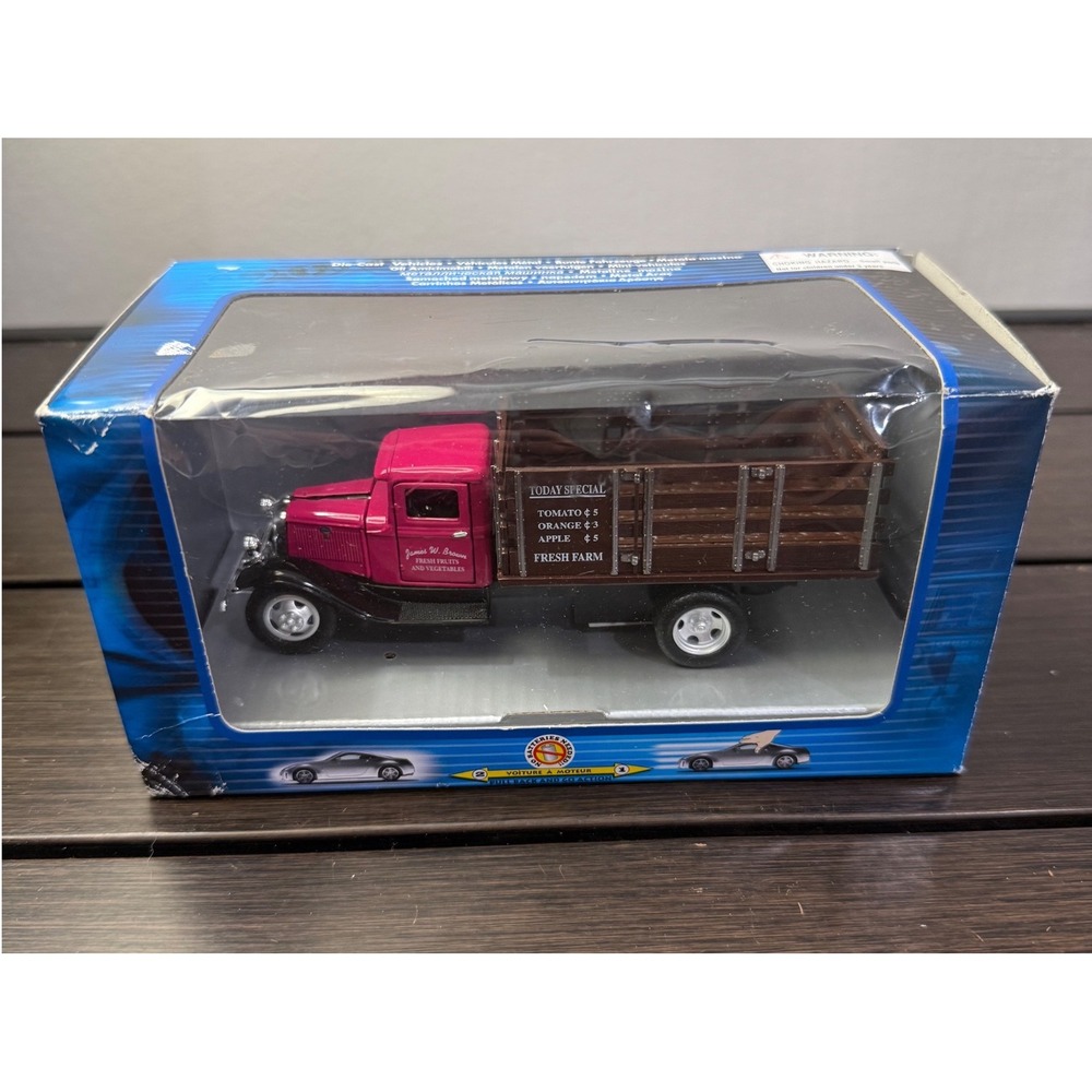 Tins Metal Farm‎ Truck Die-Cast Pink James W Brown Fresh Fruits Pull Back Action